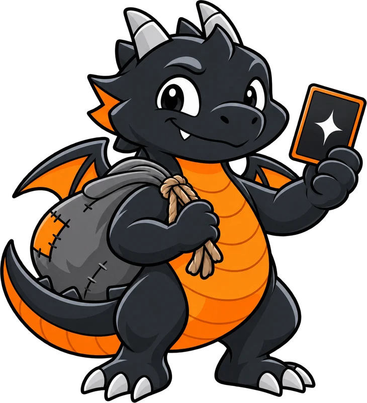 HexHub’s orange and black dragon holding up a favourite card